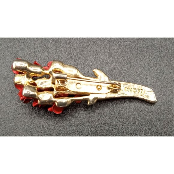Red Rose Bouquet Brooch Pin Vintage DM 97 Gold Tone 2 Inch Flowers Accessory - Picture 10 of 16